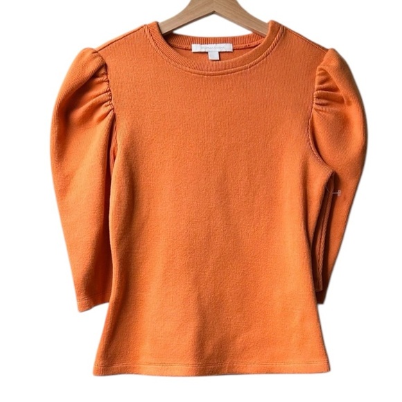 Johnathan Simkhai Orange Recycled Ribbed Puff 3/4 Sleeve Knit Sweater Top Sz S - Picture 1 of 11